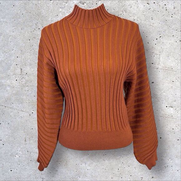 Free People Ribbed Pullover Sweater Mad Chill Womens Medium Mock Neck Rust Brown - Picture 2 of 12